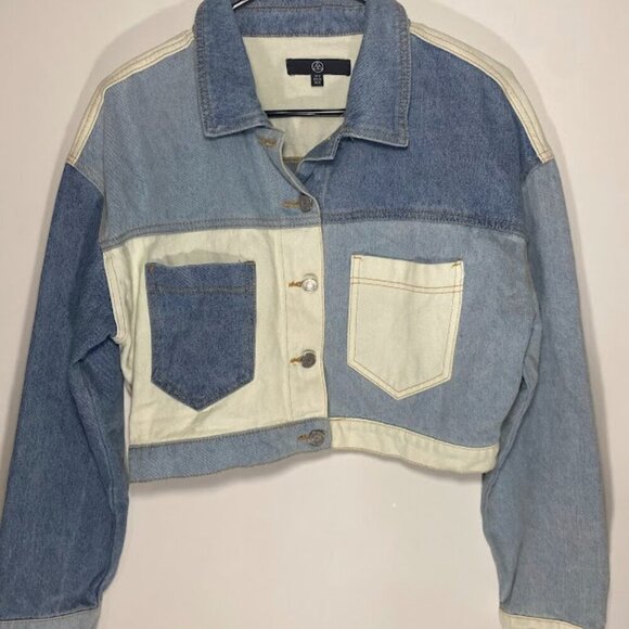 Missguided Jackets & Blazers - Missguided Blue Colorblock Cropped Denim Jacket